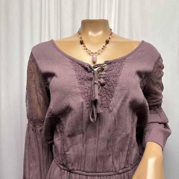 American Eagle Outfitters Dress Womens Sz Small Purple Lace Bell Sleeve Boho - Picture 2 of 9